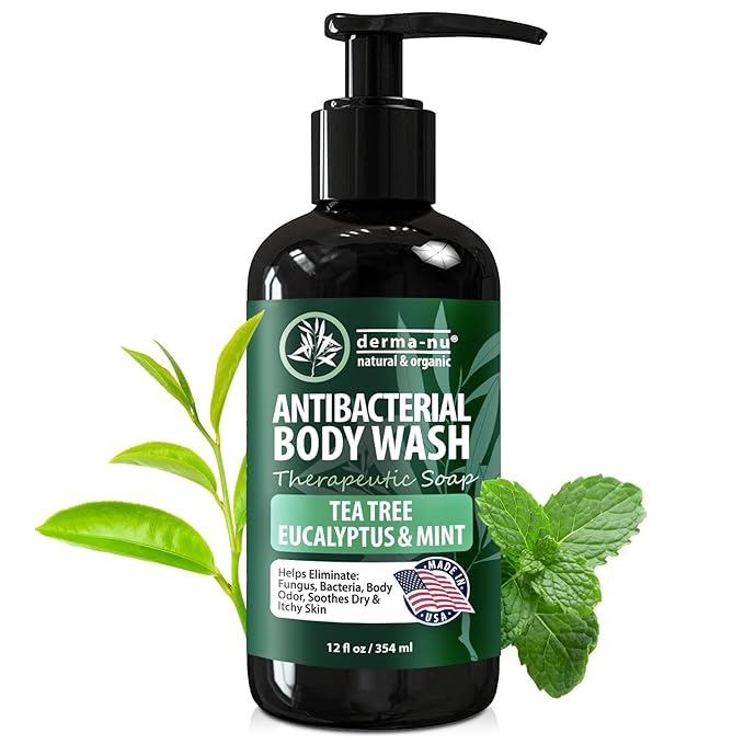 Derma-Nu Therapeutic Antibacterial Soap & Tea Tree Body Wash – For Jock Itch, Athlete’s Foot, Eczema & Back Acne –For Men and Women Safe for All Skin Types – 12 oz