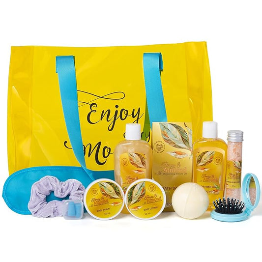 Gifts for Women Gift Basket Tote Bag set for Women, 13 Pc Almond & Honey Beauty & Personal Care Set, Home Bath Pampering Package unique gifts, Spa Self Care Kit, Thank You, Birthday, Mom Gift