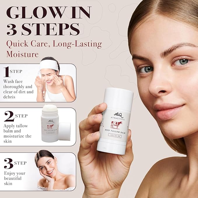 New Zealand Grass Fed Ethically-Sourced Beef Tallow for Skin– Stick with Vitamin E, Raw Honey, Olive Oil – Premium Ingredients & Cruelty-Free Tallow Face Moisturizer, Longevity & Firming - 30g