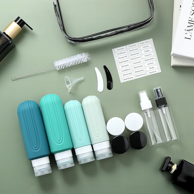 16 Pack Travel Bottles for Toiletries, Oversize 6oz Silicone Travel Containers jar for Toiletries, Leak Proof Refillable Liquid Shampoo And Conditioner Travel Essentials toiletry Bottles