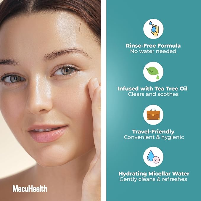 MacuHealth MacuWipes Sensitive - Pre-Moistened Eyelid Wipes for Dry, Sore & Gritty Eyes, Alcohol-Free, Rinse-Free Formula with Tea Tree Oil & Micellar Water, Individually Wrapped - 40 Count