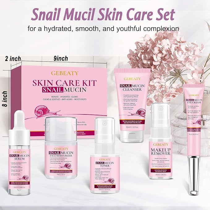 Skin Care Set for Women Teens,Snail Mucin Anti-aging Moisturize Repair Soothe Hydrate Facial Skin Care Routine Kit for Dull & All Skin,Travel Skincare Stocking Stuffers Christmas Gifts for Women