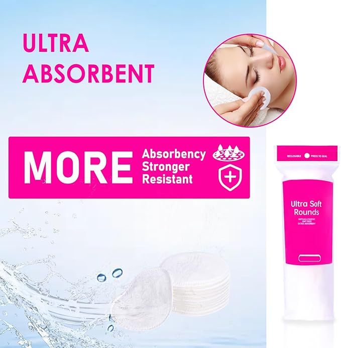 600 PCS Cotton Rounds – 100 Count (Pack of 6) - Soft, Absorbent, Face Pads for Makeup Removal, Skincare, Skin Care and Facial Cleansing - Lint Free