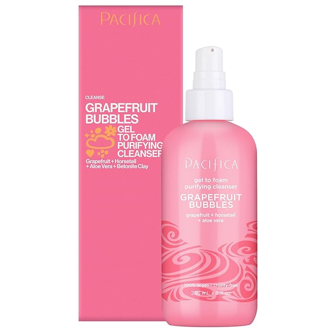Pacifica Grapefruit Bubbles Gel-to-Foam Cleanser - Gentle Face Wash for Oily & Combination Skin, Helps Remove Excess Oil & Impurities, Helps Brighten, Vegan & Cruelty-Free Formula Dermatologist Tested