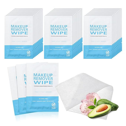 50 Pack Individual Makeup Remover Wipes, Individually Wrapped Face Cleansing Wipes, Travel Makeup Remover Cloth for Travel, Hotel Skin Care(Blue)