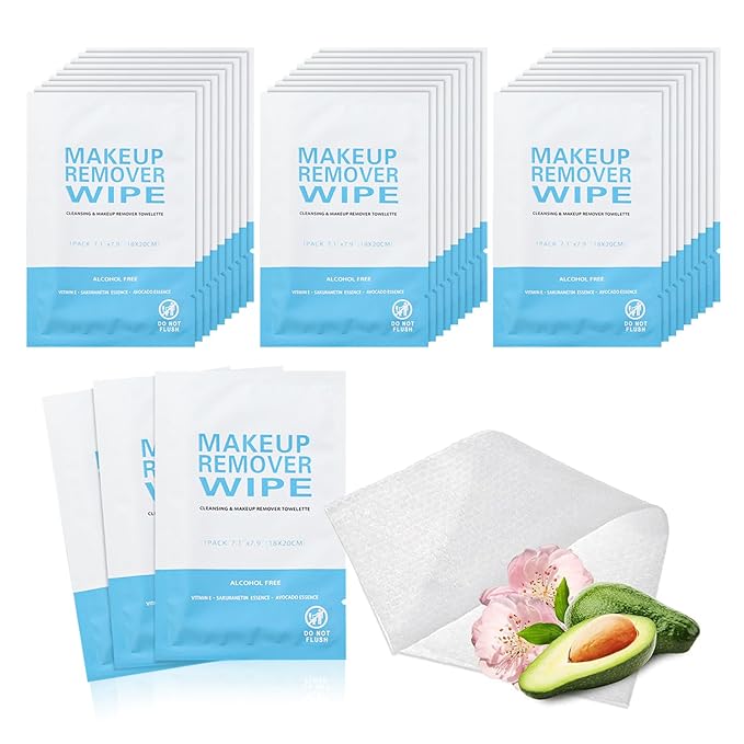 100 Pack Individual Makeup Remover Wipes, Individually Wrapped Face Cleansing Wipes, Travel Makeup Remover Cloth for Travel, Hotel Skin Care