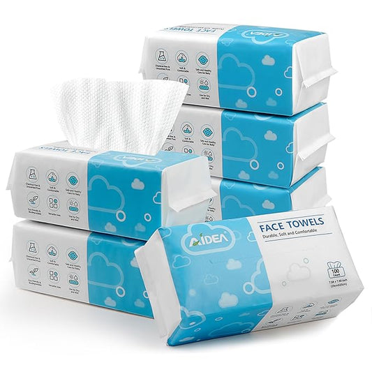 AlDEA Face Towels Disposable-600Ct, Face Towelettes for Sensitive Skin, Clean Facial Wipes for Makeup Removing, Facial Cleansing, Travel, Dry Wipes Face Cloths