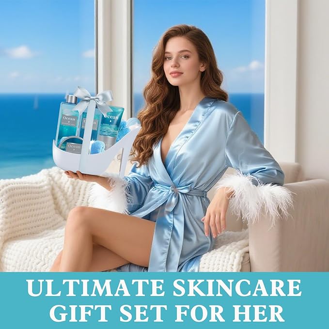 Ocean Bliss Gifts for Women Spa Basket, High Heel Bath Set with Sea Salt Scrub & Refreshing Gel, Birthday, Anniversary Gifts for Her, Best Friend, Sister ASIN B0FJFJ5WJM