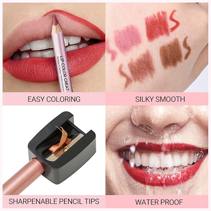 Erinde Matte Lip Liner Set - 5 Colors Mini Nude Brown Black Lipliner Pencil Makeup, Waterproof, Long-Lasting Cream Glide Lip Liners Pencil for Shaping & Sculpting Lips, Vegan & Cruelty-Free