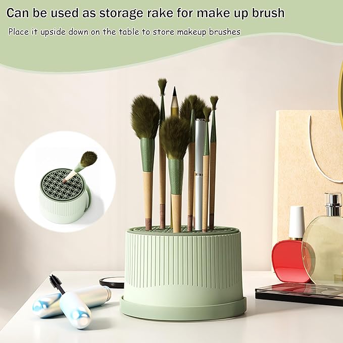 Makeup Brush Cleaner Mat 3 in 1 Silicone Makeup Brushes Cleaner Bowl with Brush Drying Holder Hanging Cosmetic Brush Cleaner Organizer for Storage & Air Dry, Green