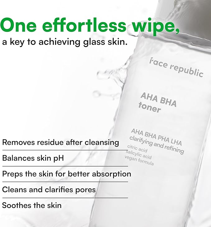 Face Republic AHA/BHA Toner 160ml 5.41 fl oz | Clarifying, Refining, Hydrating | Pore Care, Gentle Exfoliation | AHA BHA PHA LHA | for Oily, Sensitive Skin | Alcohol-Free | Vegan Korean Skincare
