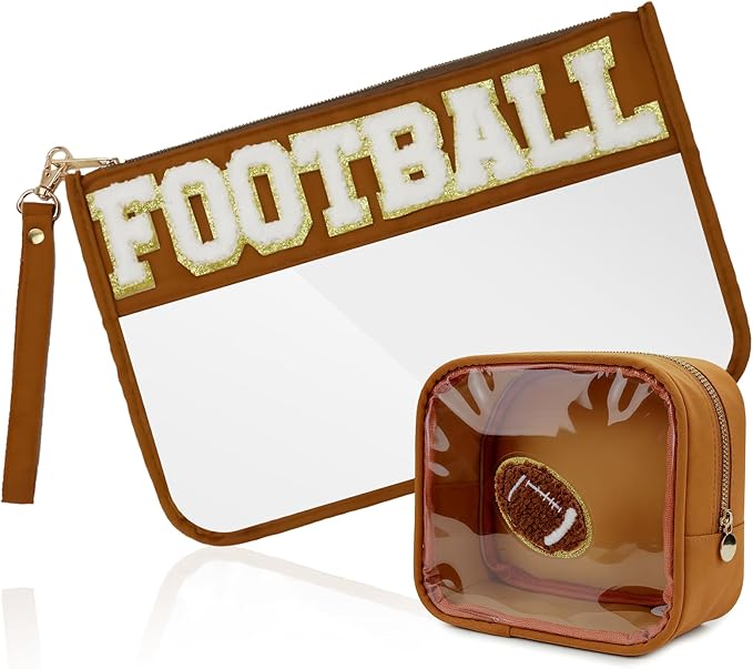 2Pcs football Makeup Bag Set, PVC Large Capacity Portable Transparent Cosmetic Bag, Travel Wash Bag, Stationery Storage Bag
