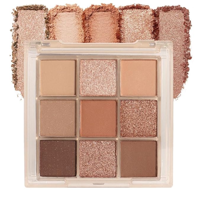 9 Colors Colorful Eyeshadow Palette Makeup,Rose Gold Brown Nude Matte Shimmer Neutral Eye Shadow Powder Palette,Naturing-Looking Long Lasting Waterproof