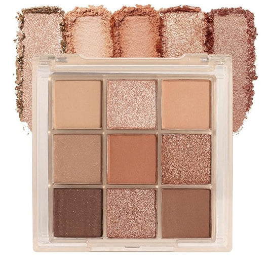 9 Colors Colorful Eyeshadow Palette Makeup,Rose Gold Brown Nude Matte Shimmer Neutral Eye Shadow Powder Palette,Naturing-Looking Long Lasting Waterproof