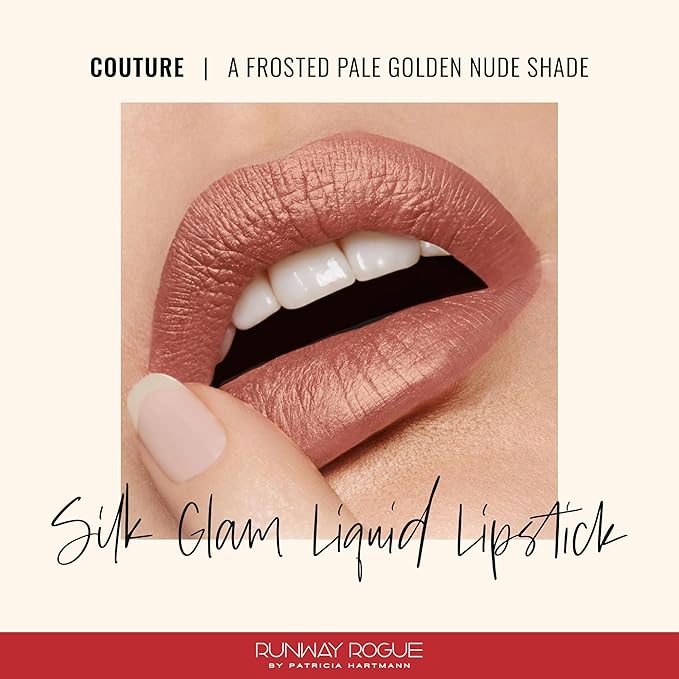 Runway Rogue Silk Glam Liquid Lipstick, Long Wear Frosted Pale Golden-Nude Lipstick, ‘Couture’