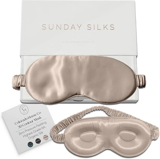 SUNDAYSILKS™ 3D Contoured Silk Sleep Mask | Padded Silk Eye Mask with Eye Cups for Lash Extensions | Blackout, Organic for Women & Men, Perfect for Travel, Slip-Free Deep Sleeping, Antifaz para Dormir