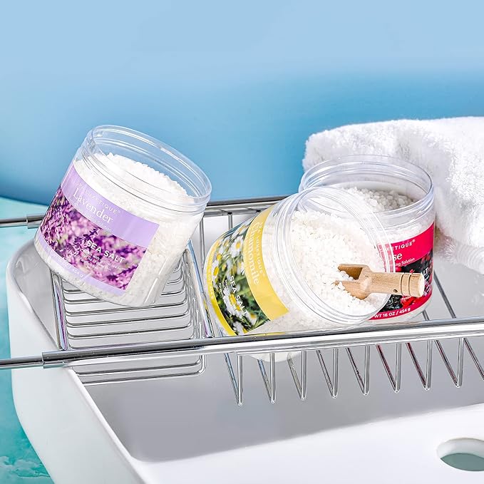 spa luxetique Bath Salts, 8pcs Bath Salts Gift Set with Argan Oil, Bath Bombs, Wooden Scoop, Epsom Salt for Soaking in Lavender, Rose, Chamomile Scent, Mother's Day Gifts