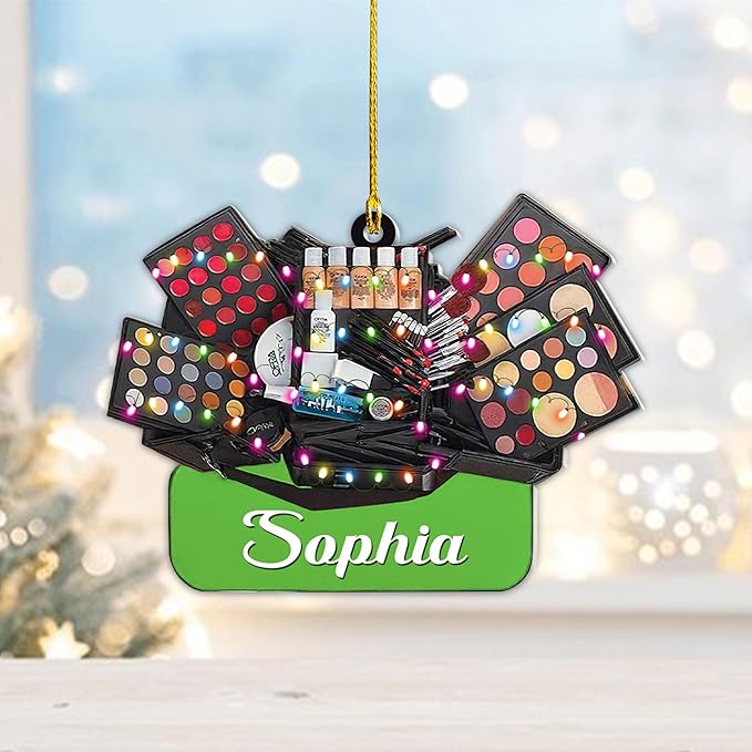 Personalized Makeup Tools Christmas Ornament 2025, Makeup Box Christmas Ornament Gift for Makeup Artist, Christmas Tree Decor for Makeup Shop, Gift for New Makeup Coworkers (Makeup 9)