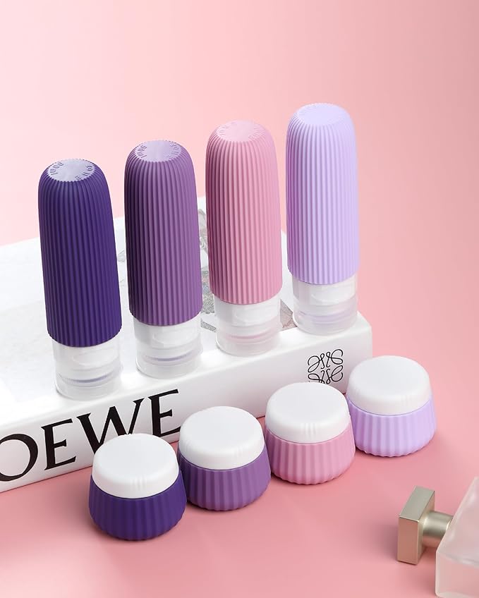 Travel Bottles for Toiletries - 8 Pack, TSA Approved 3oz Travel Containers, Leak Proof Silicone Squeezable Cream Jars with Clear Bag