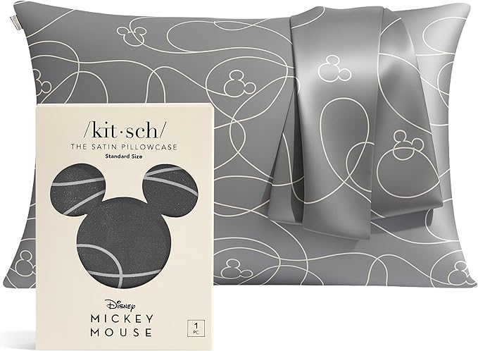 Kitsch Disney Mickey Mouse Satin Pillowcase with Zipper Softer Than Silk, Cooling Pillow Case for Hair & Skin, Wrinkle-Free, Machine Washable, Queen/Standard (19x26)