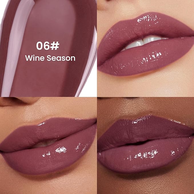 Pudaier Glossy Lip Stain, Excellent Recovery, Moisturizing Lip Care Tinted Lip Oil, Hydrating Plumping Lip Gloss Balm, Non-Sticky Long Lasting Light Texture LipGloss Oil for Dry Lip (06 Wine Season)