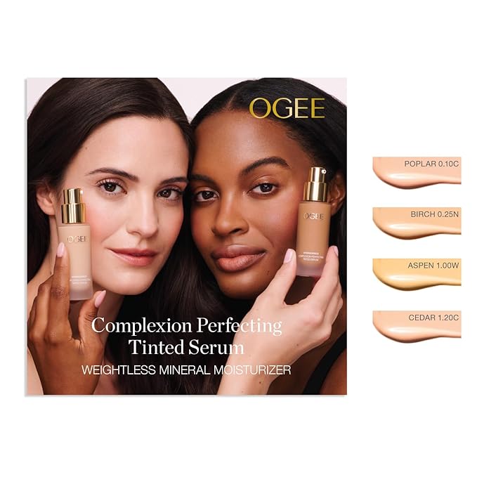 Ogee Complexion Perfecting Liquid Foundation - Lightweight Tinted Moisturizer For Face (Aspen 1.0W - Fair, Warm Undertones) - with Vitamin C & Jojoba Oil - Certified Organic & Made in USA