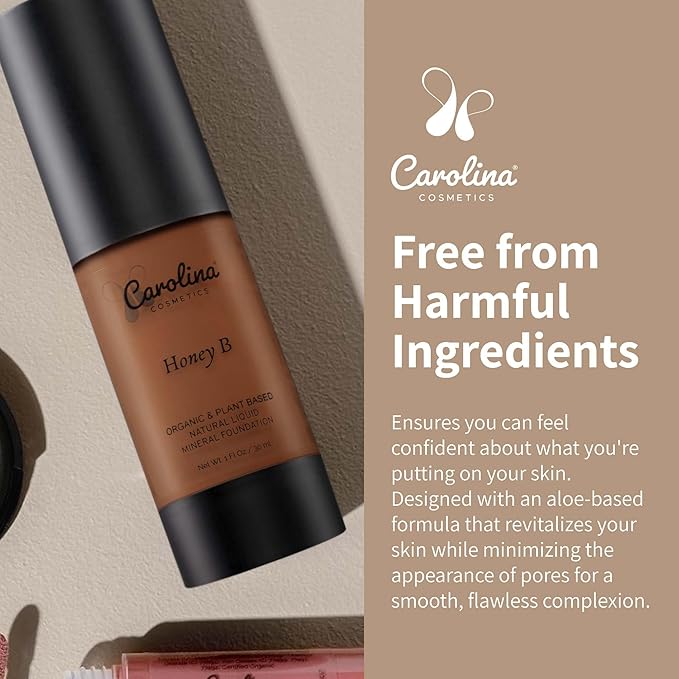 Foundation in Honey B Shade Plant-Based - Hydrating, Pore-Minimizing & Buildable Coverage - Vegan, Non-GMO, Paraben-Free - 1oz