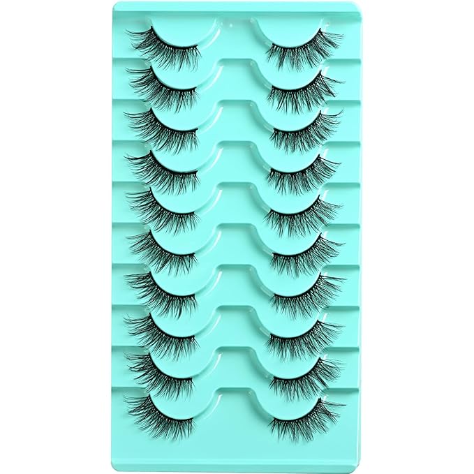 Half Lashes False Eyelashes Wispy Fake Lash Strips Natural Cat Eye Strip Eyelash Pack 10 Pairs Mink Half Lashes Cateye (Half-Flare Eyelash | 8-13mm)