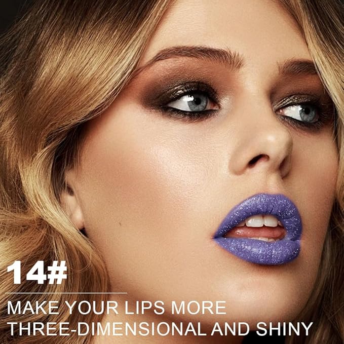 Kaely Glitter Metallic Lipstick, Shimmer Metallic Lipsticks for Women, High Pigmented Lip Gloss Long Lasting Waterproof Smudge Proof 24 Hour, Halloween Makeup, Vegan & Cruelty-Free, 14