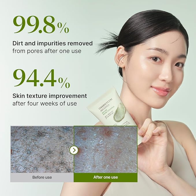 CKD Green Plum AHA·BHA Clay Mask Cleanser - All in One, Korean Face Wash + Makeup Remover + Gentle Scrub with Controls Sebum, Tightens Pores, Removes Blackheads. All Skin Types. 4.58 oz