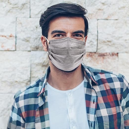 DC-BEAUTIFUL 100 Pcs Grey Disposable 3 Ply Earloop Face Masks,Fit for Adults
