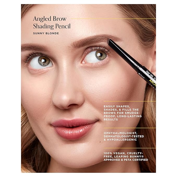 Arches & Halos Angled Brow Shading Pencil - Dual Ended Pencil and Brush with Highly Pigmented Color - Define, Detail and Build Brows - Vegan and Cruelty Free Makeup - Sunny Blonde, 0.012 oz