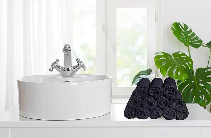 Softolle 100% Cotton Washcloths 24 Pack (12x12 Inches) Soft, Highly Absorbent Washcloth, Face Towels, Wash Cloths for Face, Ring Spun, Bulk Pack (Grey/White)