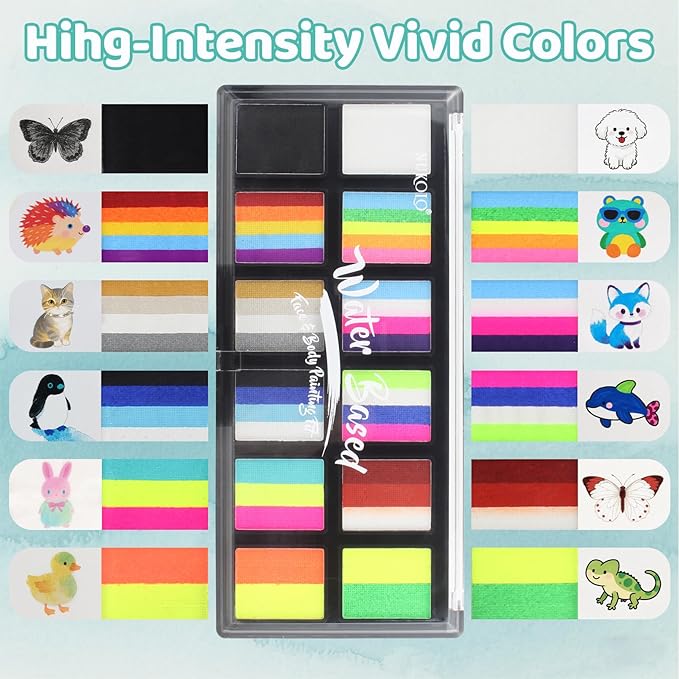 Face Painting Kit for Kids & Adults, Split Cake Face Paint Palette, Water Activated Face Paint with 4 Brushes, Safe & Quick-Dry, Perfect for Halloween Party Birthday Cosplay