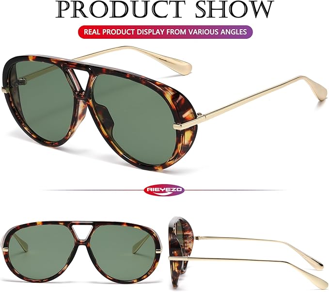 AIEYEZO Oversized Aviator Sunglasses Women Men Fashion Retro Big Frame Sun Glasses Designer Ladies Shades