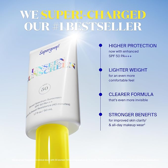 Supergoop! Unseen Sunscreen SPF 50 Invisible Sun Protection for Face - Broad Spectrum Face Sunscreen + Makeup-Gripping Primer - Weightless, Scentless, Oil Free - For All Skin Types - 0.68 fl oz