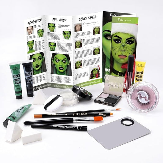 Halloween for Witch Makeup Kit, Professional Halloween SFX Makeup Set for Witch Costumes, Non-Toxic Water-Based Face Paint Set with Green Face Paint, Eyeliner for Cosplay,Stage, Party