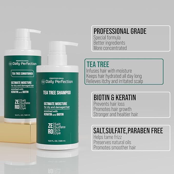 (dp) Tea Tree Shampoo & Conditioner – Hydrate & Soothe Dry Scalp and Hair – Clean + Salon-Grade Formula with Biotin & Keratin