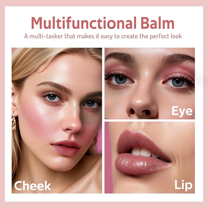 bayfree Multi Cream Blush & Blush Brush Set, Korean Makeup Blush for Cheeks, Multi-Use Face Balm, Lightweight & Hydrating, Blendable Color, Non-Greasy, Soft Bristles for Radiant Finish (Rose Crystal)