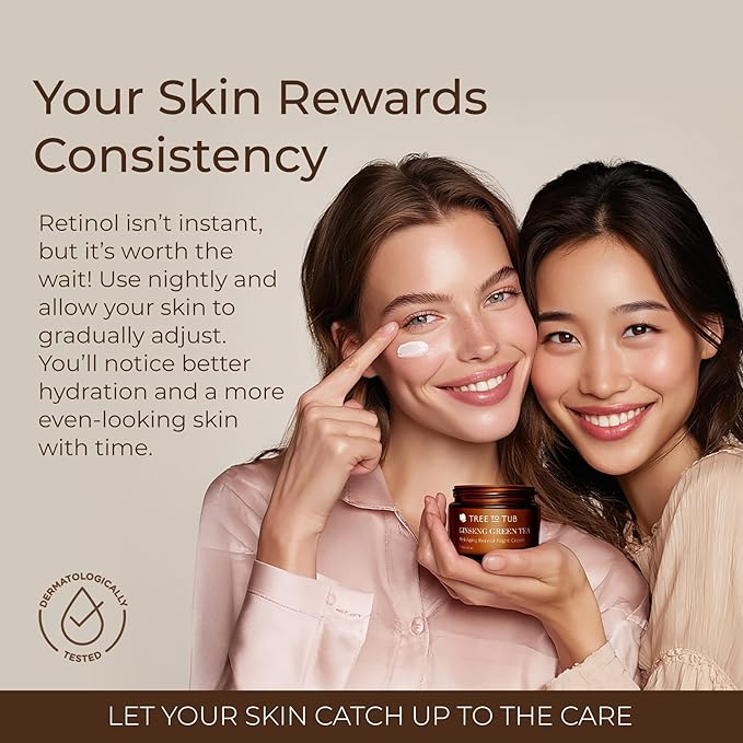 Tree to Tub Retinol Anti Aging Face Moisturizer for Dry & Sensitive Skin - Anti Wrinkle Hyaluronic Acid Facial Moisturizer, Vitamin A & E Night Cream for Women & Men w/Organic Aloe, Natural Ginseng