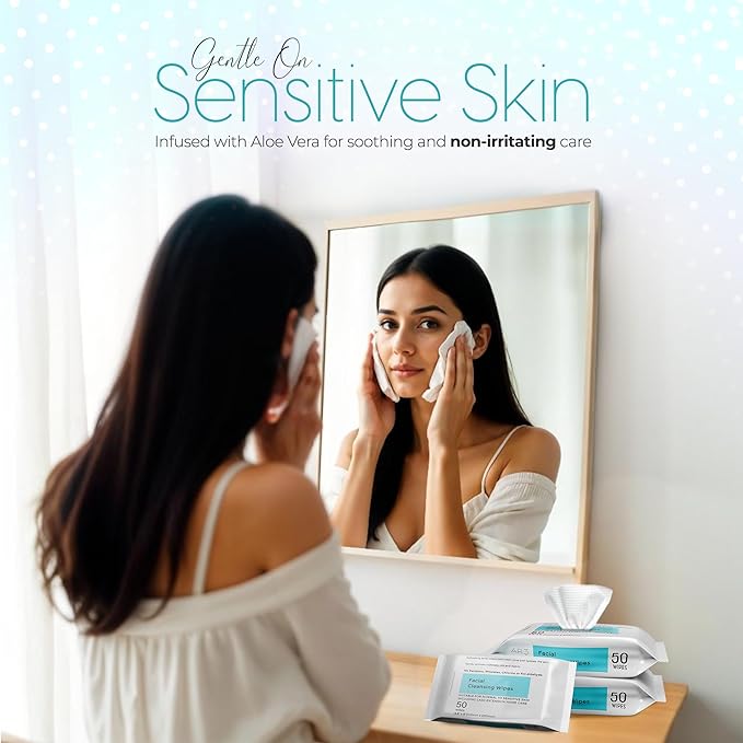 Facial Cleansing Wipes. Pack of 50. Facial Cleansing Wipes for Women | Gentle Makeup Remover.