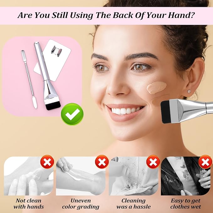 4Pcs Makeup Foundation Mixing Palette Set, Including Spatula Makeup Brush, Palette Tray, Powder Puff Make Up Accessories for Women Girl Make Up Cosmetic Spatula Tool