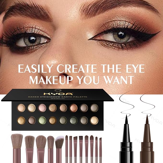 KYDA 24Pcs All In One Makeup Kit, Christmas Makeup Gift Full Kit Includ Eyeshadow,Freckle Pen,Lipstick,Lip Oil,Eyeliner,Contour, 13 Brushes, Professional Makeup Set for Women Beginners Teenager Girls