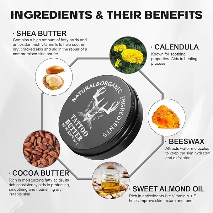 Tattoo Balm & Aftercare Cream- Color Enhancement that Revives Old Tattoos, Hydrates New Tattoos, Made With Clean Ingredients + Petroleum Free, Daily Tattoo Lotion Moisturizer & Brightener
