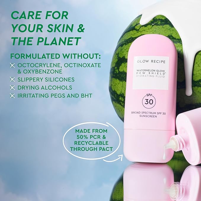 Glow Recipe Dew Shield Korean Face Sunscreen SPF 30 - Hydrating Moisturizer & Dewy, Lightweight Sunscreen - Formulated with Broad Spectrum UV Protection with No White Cast or Pilling (15ml)