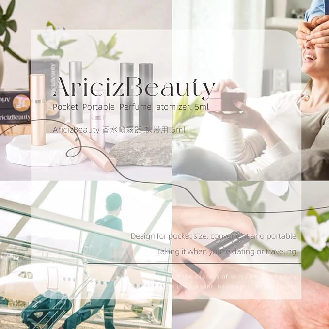 Travel Refillable Perfume Fragrance Atomizer 0.17fl.oz/5ml. Cologne Pocket Recyclable Portable Sprayer Bottle. Mini Scent Pump Case Dispenser Perfume Container (GOLD + BLACK)