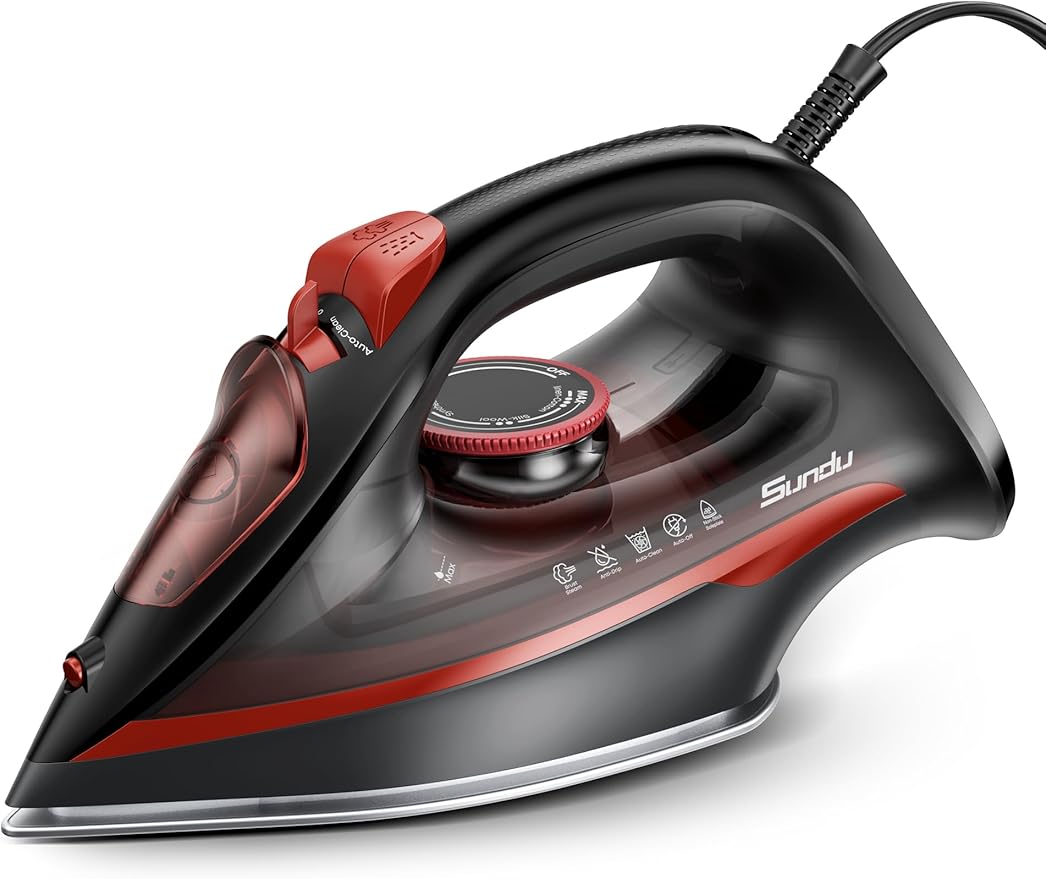 Steam Iron for Clothes, Automatic Shutoff, Light Weight, 1500W Iron with Non-Stick Ceramic Soleplate, 3-Way Auto-Off, Rapid Heating, Self-Cleaning, 15.21oz Water Tank Ironing Clothes for Home