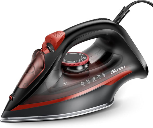 Steam Iron for Clothes, Automatic Shutoff, Light Weight, 1500W Iron with Non-Stick Ceramic Soleplate, 3-Way Auto-Off, Rapid Heating, Self-Cleaning, 15.21oz Water Tank Ironing Clothes for Home