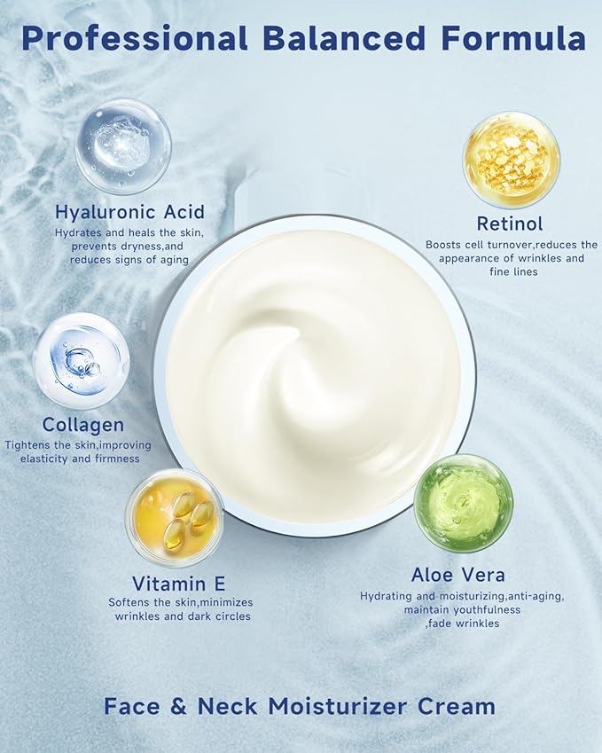 Retinol Cream for Face, Collagen Neck Creams for Tightening and Firming, Anti Aging Day & Night Facial Moisturizer for Women & Men, Instant Face Lift Wrinkle Cream 1.7 fl. oz with Turmeric Acid Pads