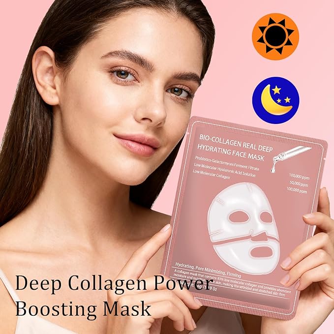 8 Pcs Collagen Real Deep Mask, Collagen Face Mask Overnight, Deep Hydrating, Anti Wrinkle Firming Lifting, Pore Minimizing, Elasticity Improvement, for All Skin Types, Gifts for Women